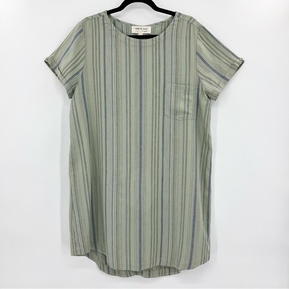 Cloth & Stone Green Striped Button-Back Linen Blend Shirt Dress Size Large - Picture 1 of 8